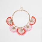 River Island Womens Gold Tone Tassel Fan Hammered Coin Necklace