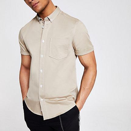River Island Mens Slim Fit Twill Short Sleeve Shirt