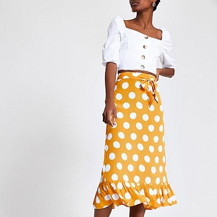River Island Womens Spot Frill Hem Midi Skirt