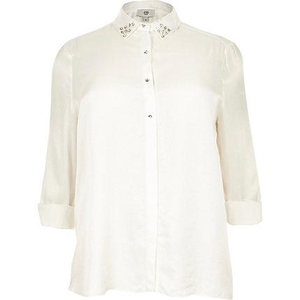 River Island Womens Plus White Embellished Collar Shirt