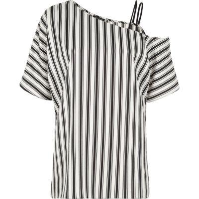River Island Womens Stripe Print One Cold Shoulder Top