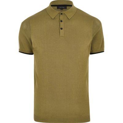 River Island Mensbig & Tall Olive Mesh Panel Polo Shirt