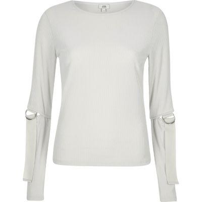 River Island Womens Ribbed D Ring Split Long Sleeve Top