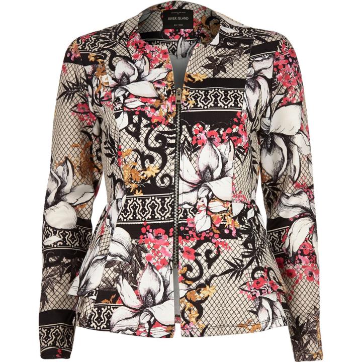 River Island Womens White Floral Print Peplum Jacket