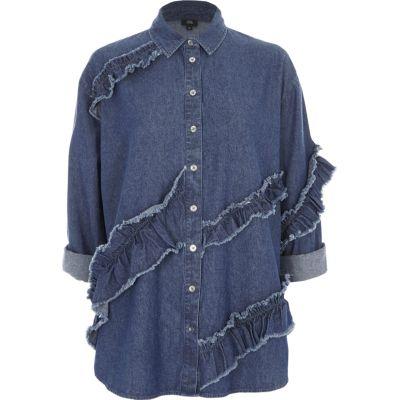 River Island Womens Frill Denim Shirt