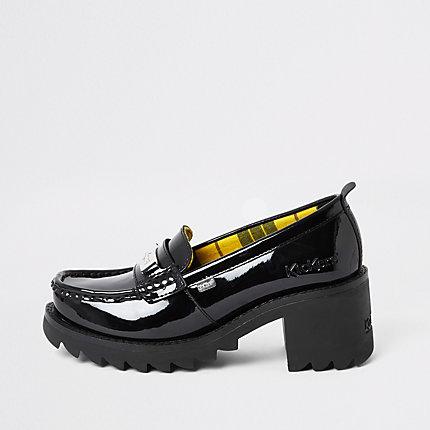 Womens Kickers Leather Patent Heeled Loafers
