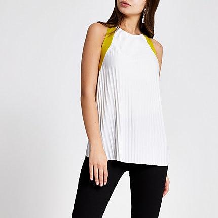 River Island Womens White Trim Pleated Top