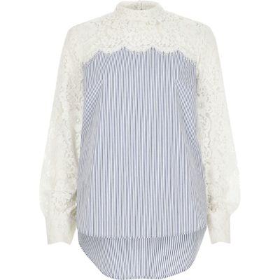 River Island Womens Stripe Lace Sleeve High Neck Top