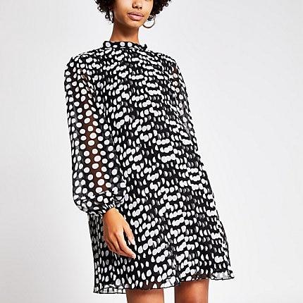 River Island Womens White Spot Pleated Swing Dress