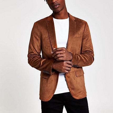 River Island Mens Suede Skinny Fit Blazer