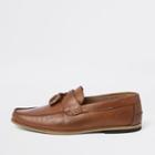 River Island Mens Wide Fit Leather Tassel Loafers