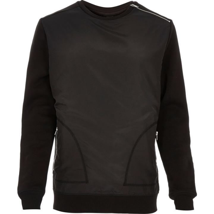 River Island Mensblack Contrast Front Minimal Sweatshirt