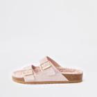 River Island Womens Nude Embellished Borg Footbed Sandals
