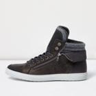 River Island Mensgrey Leather Zip Hi Tops