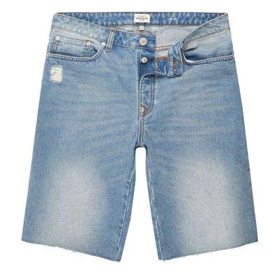 River Island Mens Wash Frayed Denim Shorts