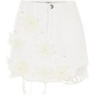 River Island Womens White Lace 3d Flower Ripped Denim Skirt