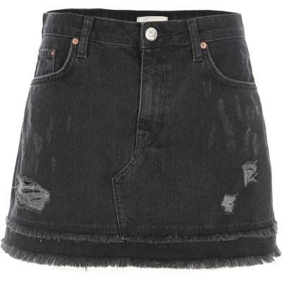 River Island Womens Distressed Denim Mini Skirt