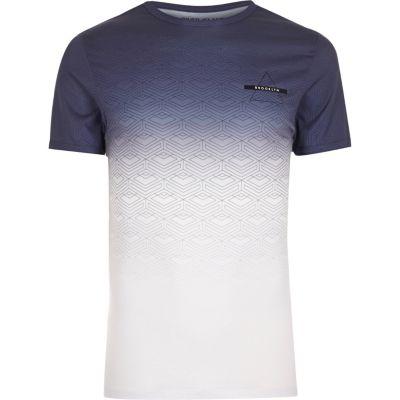 River Island Mens White Geo Faded Print Muscle Fit T-shirt