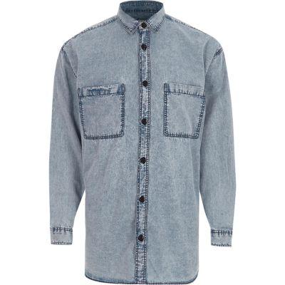 River Island Mens Acid Wash Oversized Denim Shirt