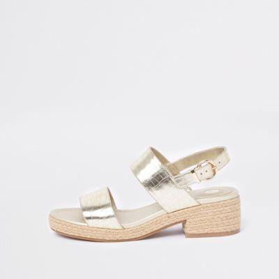 River Island Womens Gold Metallic Two Part Espadrille Sandals