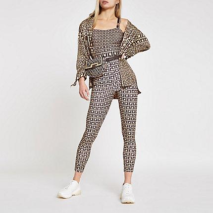 River Island Womens Ri Monogram Print Leggings