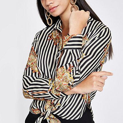 River Island Womens White Stripe Print Tie Front Shirt