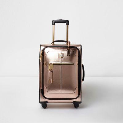 River Island Womens Rose Gold Metallic Four Wheel Suitcase