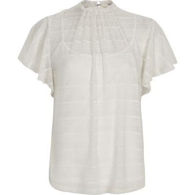 River Island Womens White Frill Lace High Neck Top