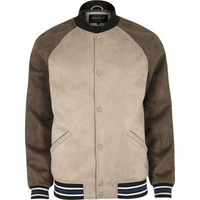 River Island Mens Block Faux Suede Varsity Jacket