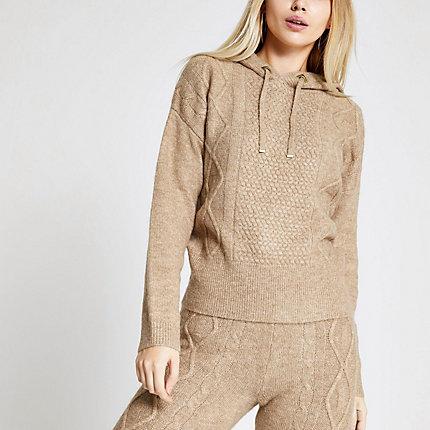 River Island Womens Cable Knitted Hoodie