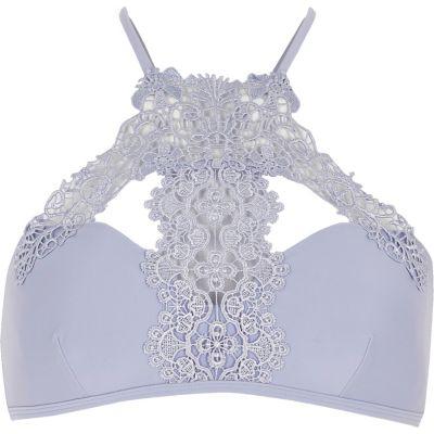 River Island Womens Lace High Apex Bikini Top