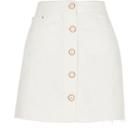 River Island Womens Petite White Button Front Denim Mini Skirt