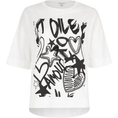 River Island Womens White 'amour' Graffiti Print T-shirt