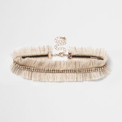 River Island Womens Metallic Frayed Diamante Choker