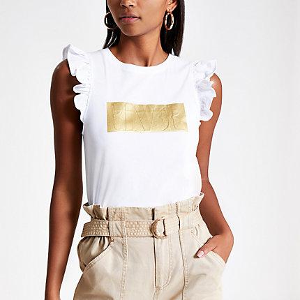 River Island Womens White Foil Printk Top