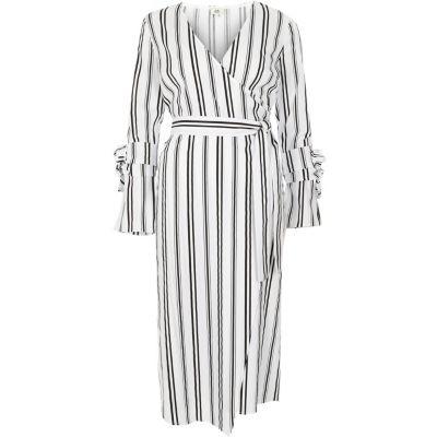 River Island Womens White Stripe Wrap Front Midi Dress