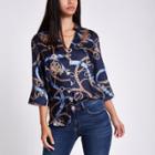 River Island Womens Chain Print Button Front Bar Back Blouse