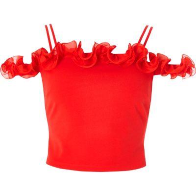 River Island Womens Frill Trim Bardot Crop Top