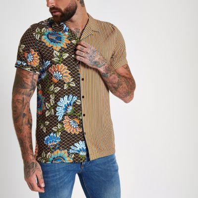 River Island Mens Half And Half Print Revere Shirt