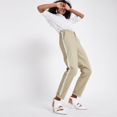 River Island Womens Pearl Embellished Trim Chino Trousers