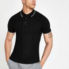 River Island Mens Knitted Stitch Muscle Fit Polo Shirt