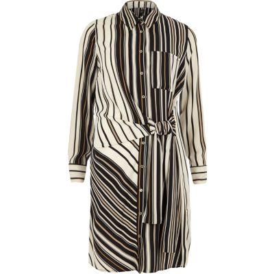 River Island Womens Stripe Print Tie Front Shirt Dress
