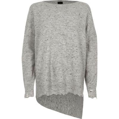 River Island Womens Asymmetric Ripped Hem Jumper