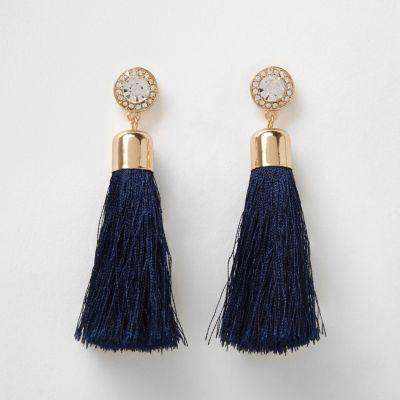 River Island Womens Tassel Diamante Drop Earrings