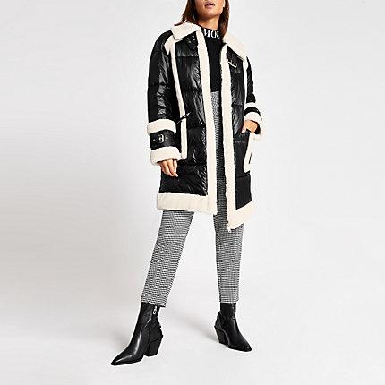 River Island Womens Faux Fur Padded Longline Aviator Jacket