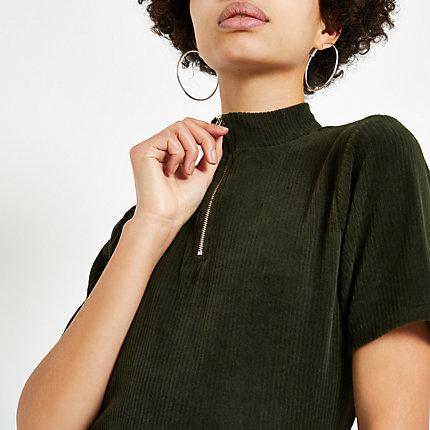 River Island Womens Cord Zip High Neck T-shirt