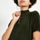 River Island Womens Cord Zip High Neck T-shirt