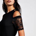 River Island Womens Cold Lace Shoulder Fitted T-shirt