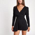 River Island Womens Long Sleeve V Neck Wrap Front Playsuit