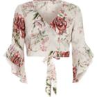 River Island Womens Floral Wrap Frill Sleeve Crop Top